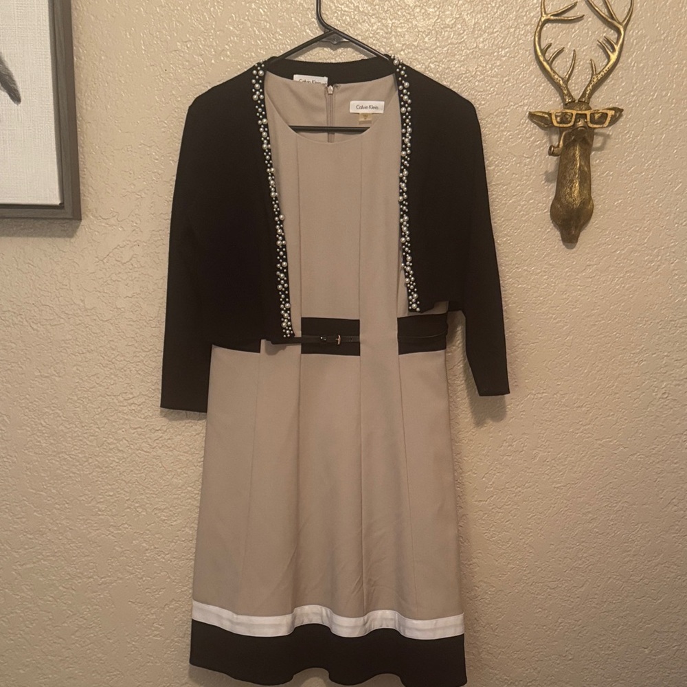 Calvin Klein Black and Tan Sleeveless Dress